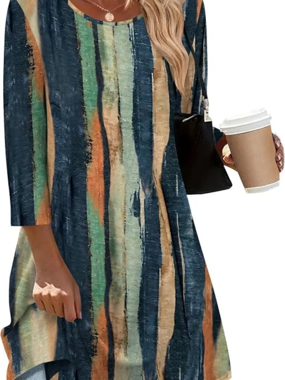 3/4 Length Sleeve Blue/Green Round Neck Womens Dressy Casual Tunic Sz.3XL LNC